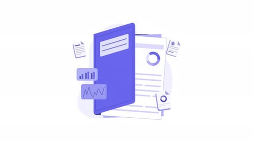 Animated Folder Opening with Business Documents and Data Analysis