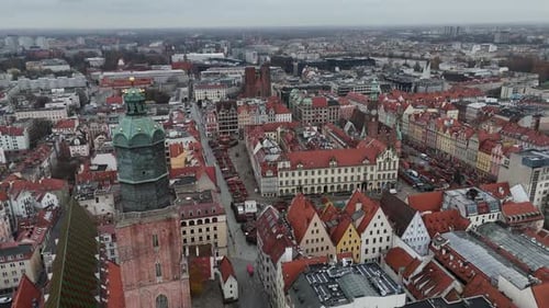 hall tower famous building in the medieval market square of Wroclaw, Poland Europe