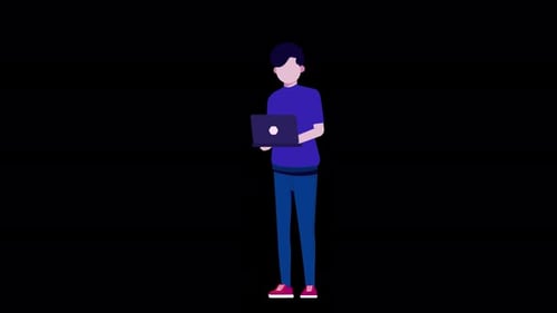 Flat Design Man Using Laptop Character Animation