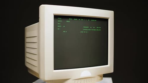 Retro Pc with Loading Code Console Programmer Making Scripts Green Basic Screen Old Computer Studio
