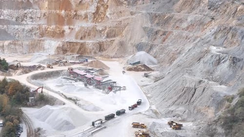 Aerial View of Heavy Equipment and Mining at Quarry Site