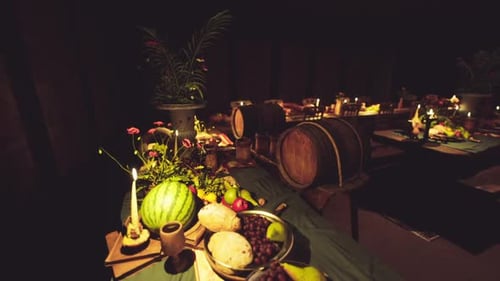 A Vibrant Celebration of Food and Drinks Abundant on a Lavish Banquet Table