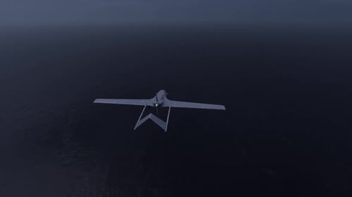 Aerial Drone Surveillance Flying Over Dark Ocean