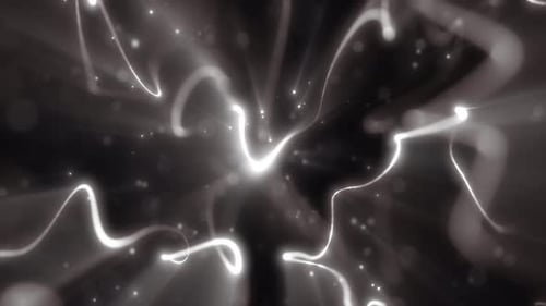 Smooth monochromatic white light trails flowing across a dark background, forming elegant waves