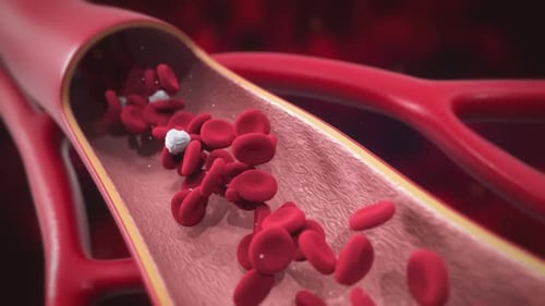 Red And White Blood Cells Flooding In Artery