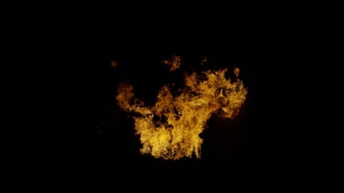 Burn Sammlung: Aus einer mittleren Fensterfront auf schwarzem Hintergrund bricht in 4k at 1 ein massives Feuer aus