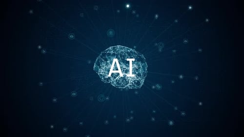 Futuristic AI Brain Network Animation with Data Connectivity Icons