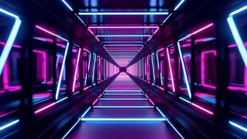 Infinite Glowing Futuristic Neon Tunnel Pathway