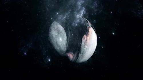 Stylized Cracking Planet Revealing Inner Texture in Space