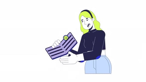 Sad caucasian woman spending all money line 2D character animation