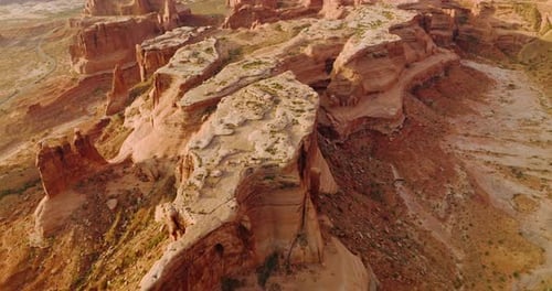 Approaching the plain tops of bare canyons in the USA national park. Majestic rocks in the deserts