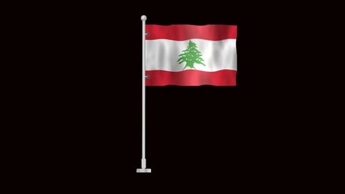 Realistic Lebanon Flag Waving on Flagpole Animation