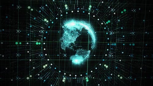 Futuristic Global Network Particle Earth Rotation Background