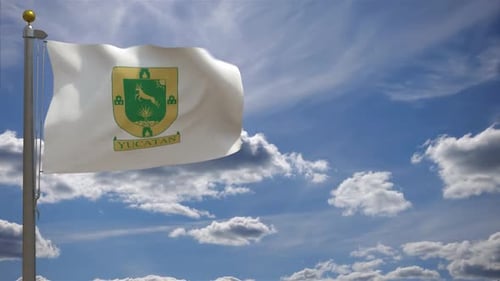 Realistic Yucatan State Flag Waving Against Blue Sky