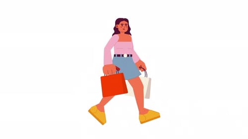 Flat Design Woman Walking With Shopping Bags Animation
