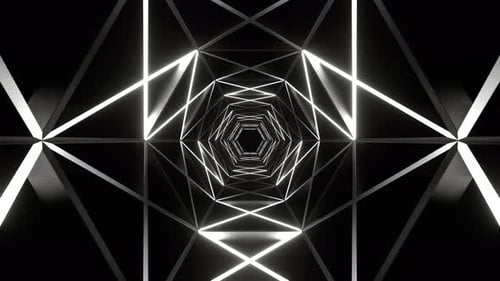 White Neons Moves Along Hexagon Grate Tunnel Background Vj Loop In 4K