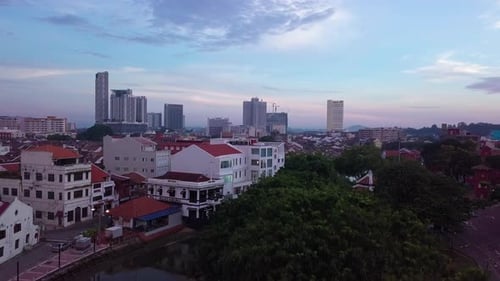 Melaka (Malacca) city aerial view in the morning, Malaysia