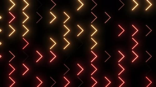 Leuchtender Neonpfeil blinkt auf schwarzem Hintergrund. Futuristische Richtung der Neonpfeile