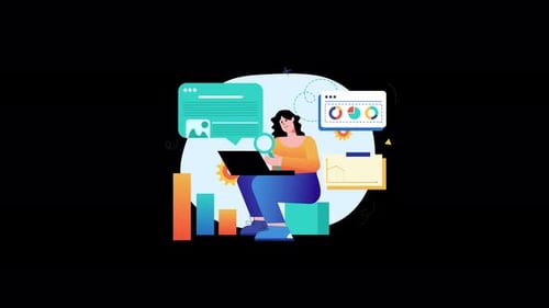 Woman analyzing data with graphs and charts