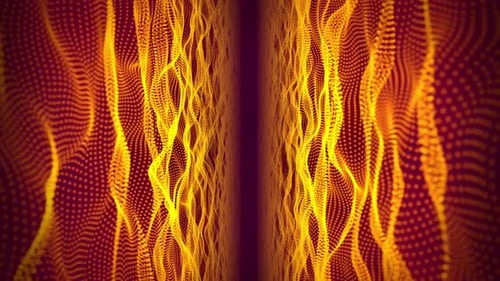 Loopable screensaver with hot yellow waves falling down on a dark background