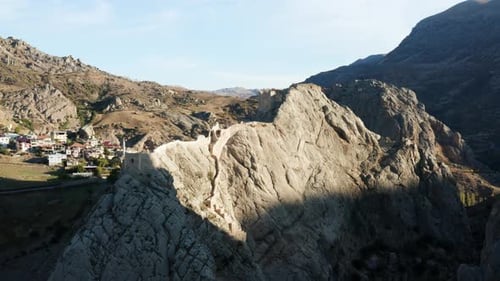 Kahta Castle Fortress In Adiyaman, Turkey - aerial drone shot