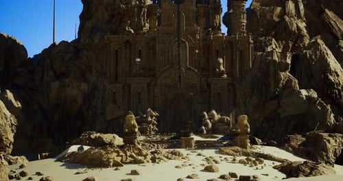 Ancient Castle Ruins Surrounded By Rocky Landscape in Bright Sunlight