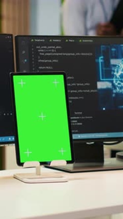 Administrateur Vidéo vertical utilisant une tablette à écran isolé pour Coder un logiciel de débogage d'algorithmes d'IA