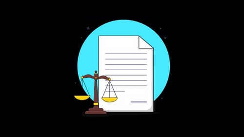 Legal Document and Scale of Justice Flat Design Animation