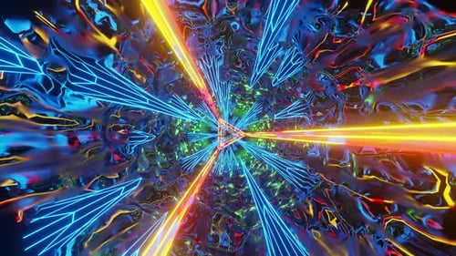 Abstract Neon Triangle Tunnel Vibrant Colors Psychedelic Digital Art Futuristic Background 4k Vidios