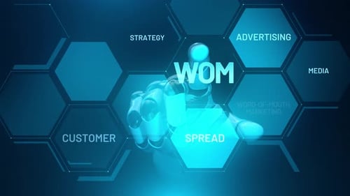 AI Robot Hand Taps Digital Marketing Hexagon Interface