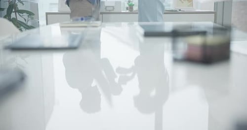 Business Meeting with Reflections on Table