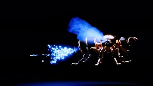 Scorpion robotique émettant des étincelles bleu vif dans l'obscurité