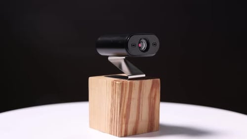 Webcam on Wooden Stand