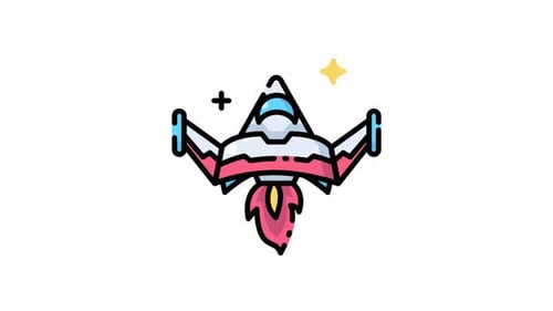 Animated Spaceship Icon Launching in Flat Design Style