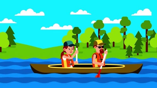 Mann und Frau paddeln an einem sonnigen Tag mit dem Kajak