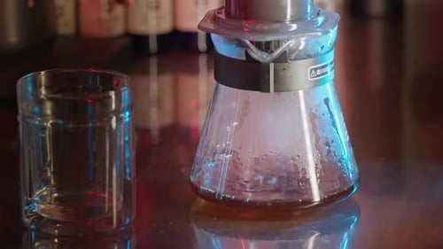 Coffee Brewing in Glass Drip Machine with Glass