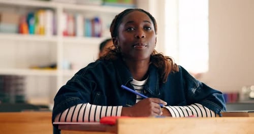 Teen Student Raising Hand in Classroom Environment