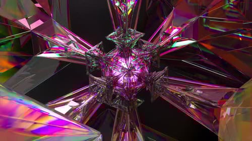 Science Fiction Concept A Complex Technological Diamond Mechanism Rotates Neon Light 3d Animation of