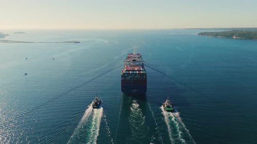 Container Ship Departs Halifax Port For Export Drone Footage Over Ocean