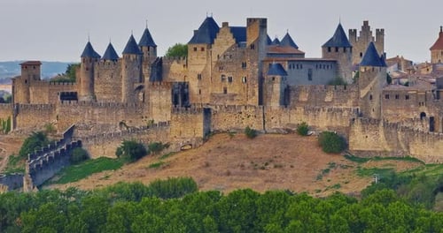 Aerial View of Medieval City Carcassonne on the South of France Carcassonne Historic Fortress