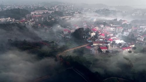 yueyang city downtown aerial panorama 4k china