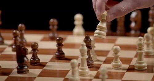 Chess Game Moves, Knight Takes Pawn, Knight Takes Knight, Close Up Slow Motion