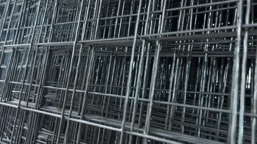 Close Up of Stacked Metal Wire Mesh Panels