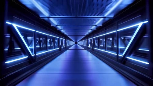 Futuristic SciFi Tunnel with Blue Neon Lights