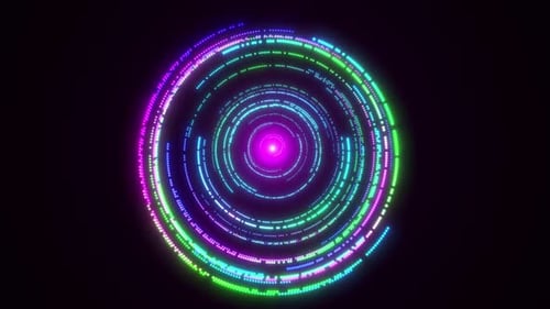 Neon Circle Dot Animation With Glowing Line Animation With Digital Dot On Black Background.computer