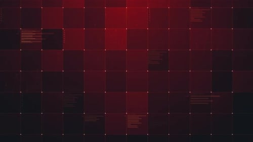 Futuristic Red Grid with Animated Data Display Background
