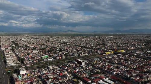 Drone shot of the dense and large metropolitan area of Mexico City
