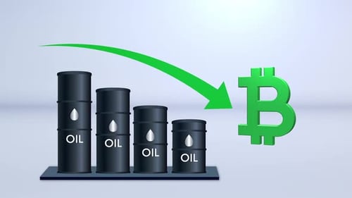 Oil Prices Decrease With Bitcoin Symbol V2