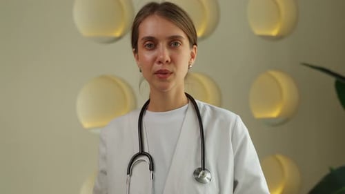 Woman Doctor Smiling Wearing White Coat
