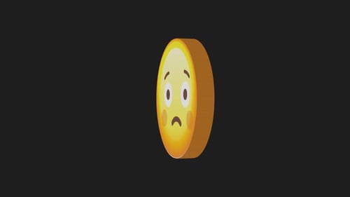 Animated 3D Sad Face Emoji Rotating on Black Background